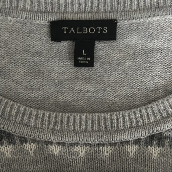 Talbots Women’s Sweater Gray Ruffle Nordic Fair Isle Crew Wool Blend Size L - Picture 6 of 10